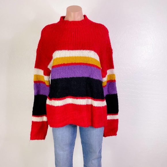 NWT Sanctuary x REVOVLE Party Stripe Sweater Wool Alpaca Soft Red Yellow Purple - Picture 3 of 16